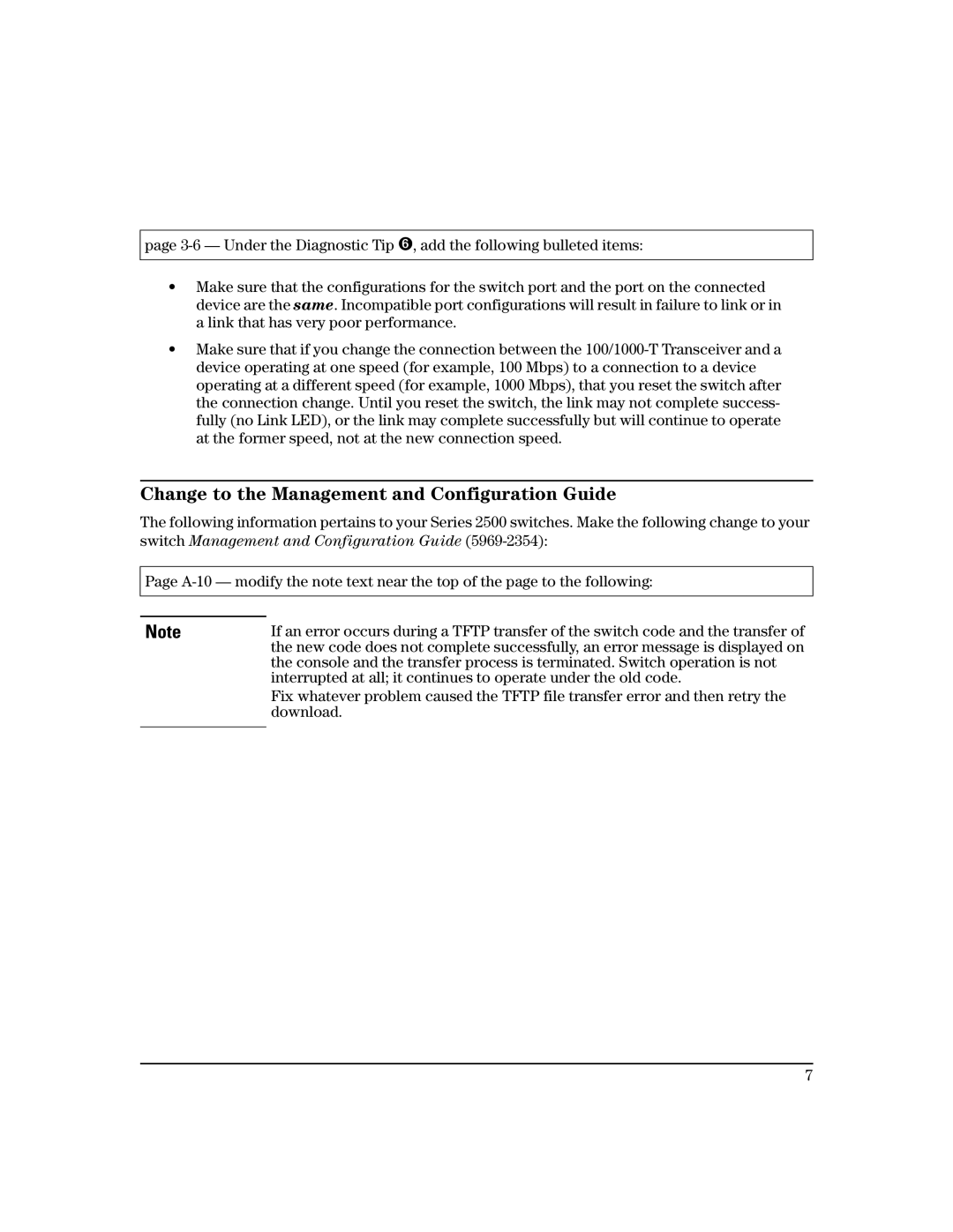 HP 2300, 2500 manual Change to the Management and Configuration Guide, Switch Management and Configuration Guide 