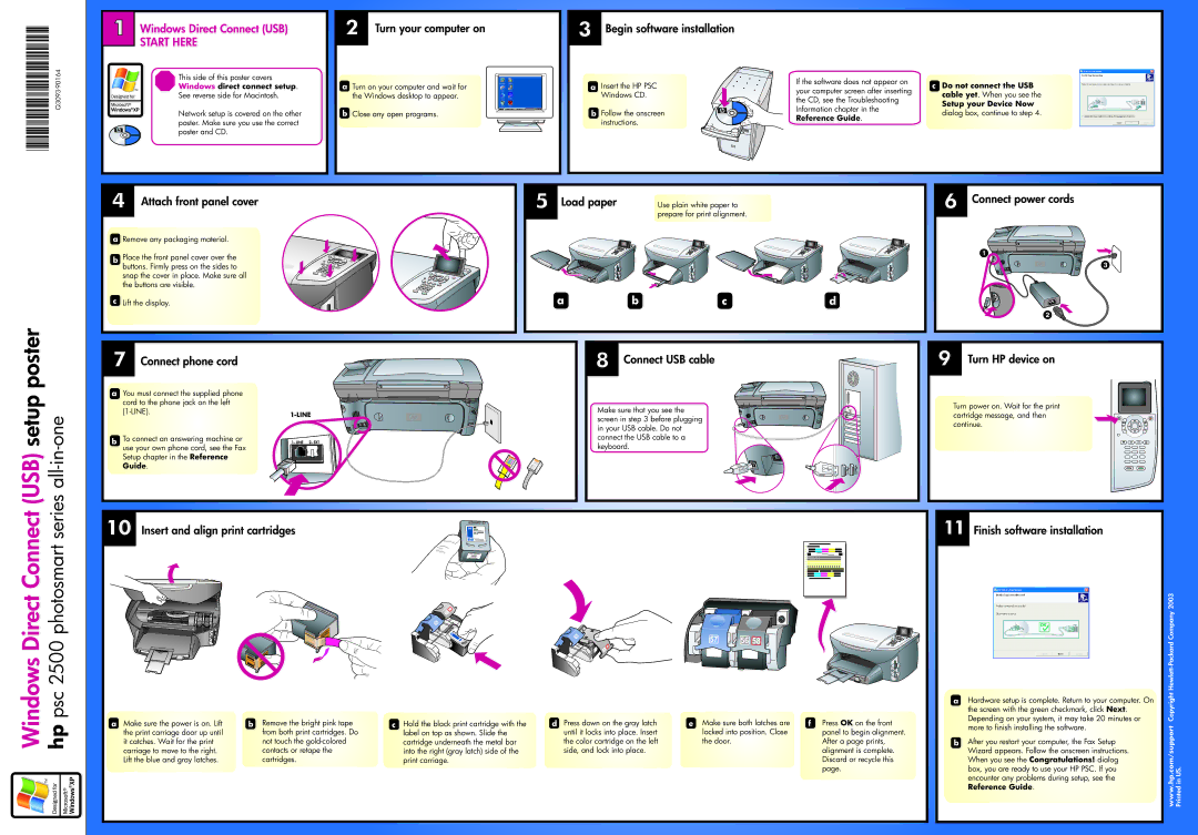 HP 2500 2500 manual Q3093-90164* *Q3093-90164, Turn your computer on, Begin software installation, Load paper 