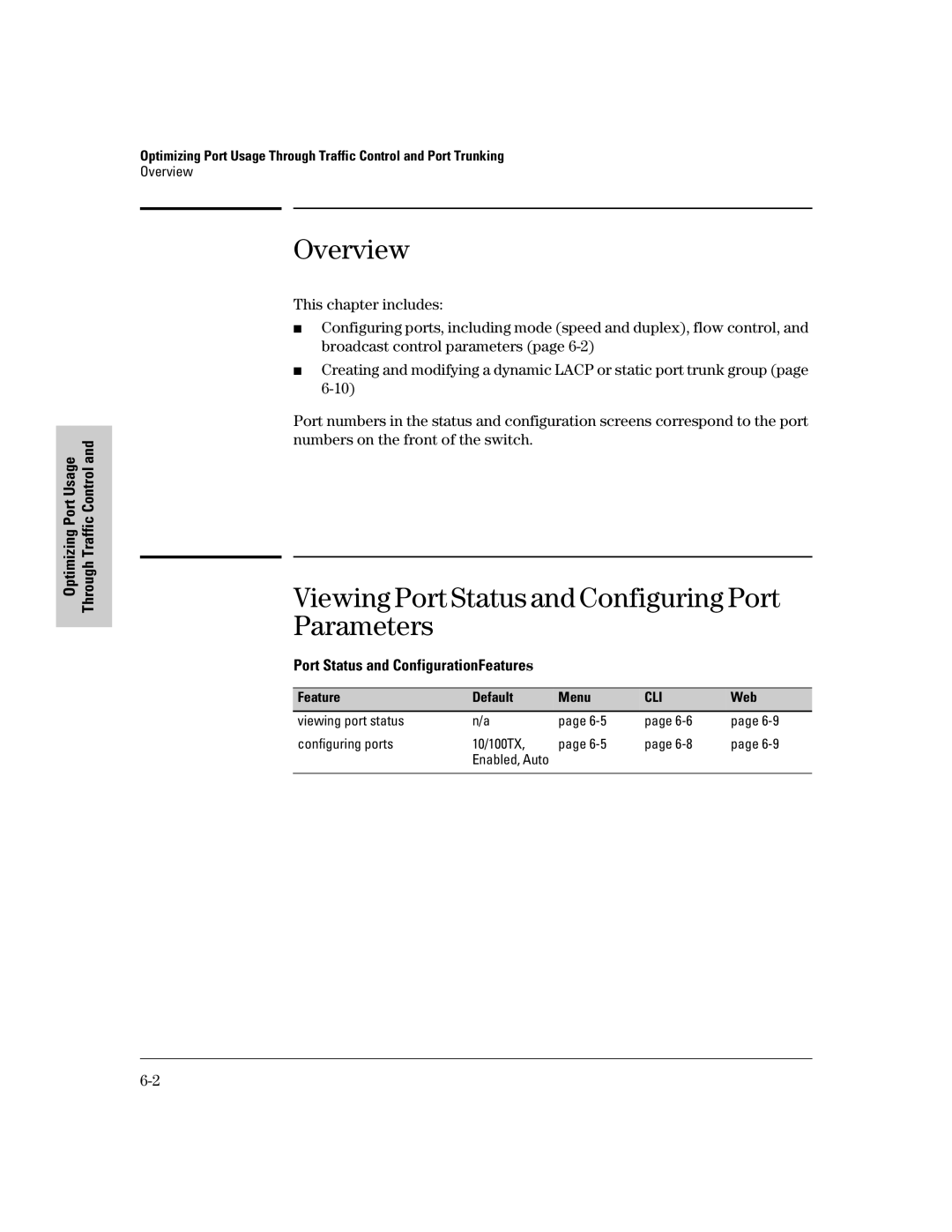 HP 2500 manual Viewing Port Status and Configuring Port Parameters, Port Status and ConfigurationFeatures 