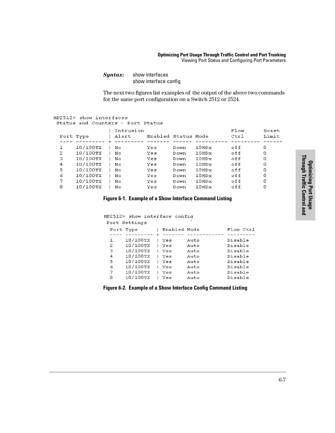 HP 2500 manual Example of a Show Interface Command Listing 