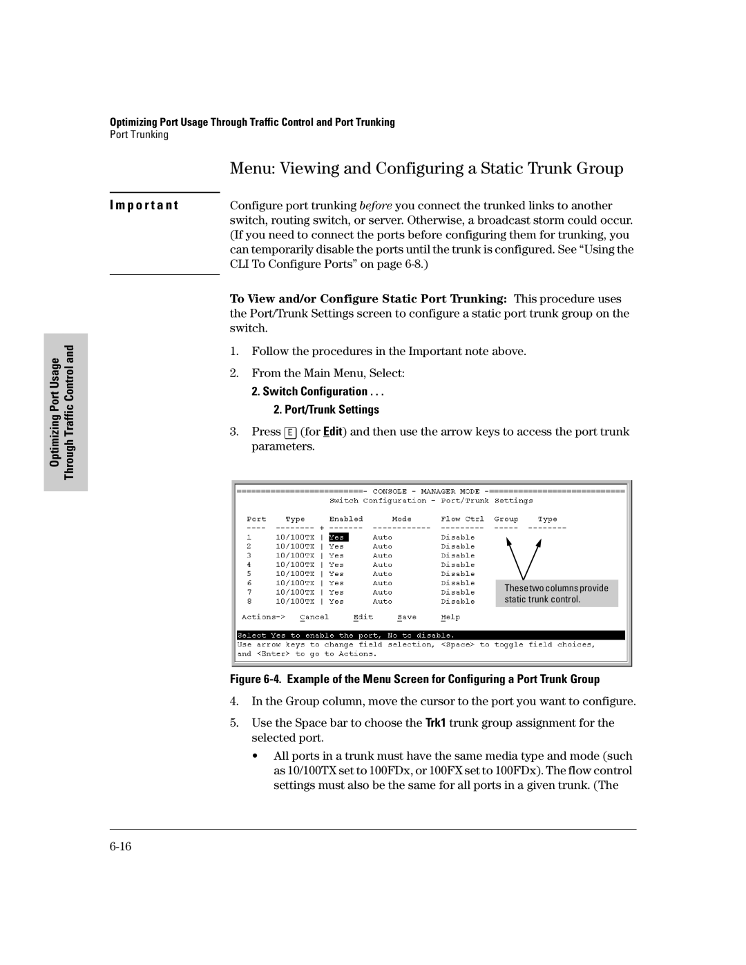 HP 2500 manual CLI To Configure Ports on, Switch Configuration Port/Trunk Settings 