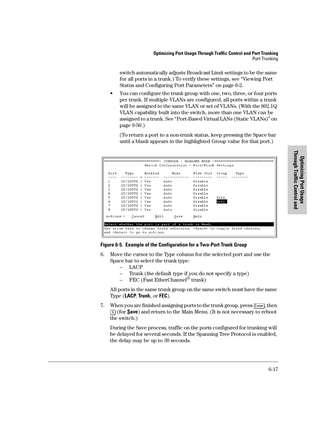 HP 2500 manual Example of the Configuration for a Two-Port Trunk Group 