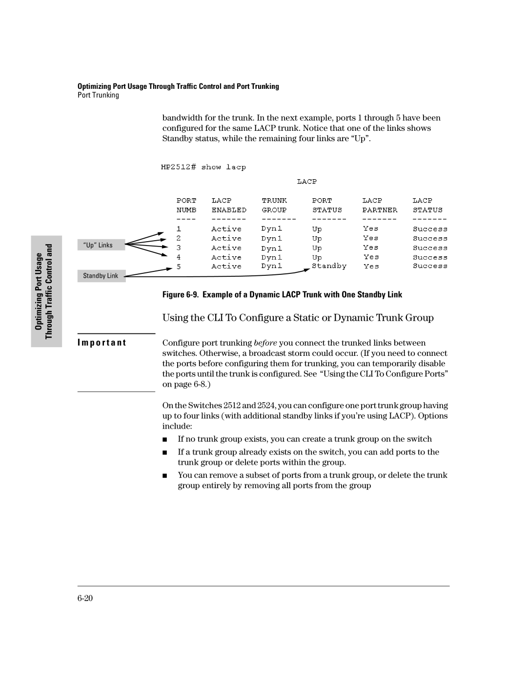 HP 2500 manual Using the CLI To Configure a Static or Dynamic Trunk Group 