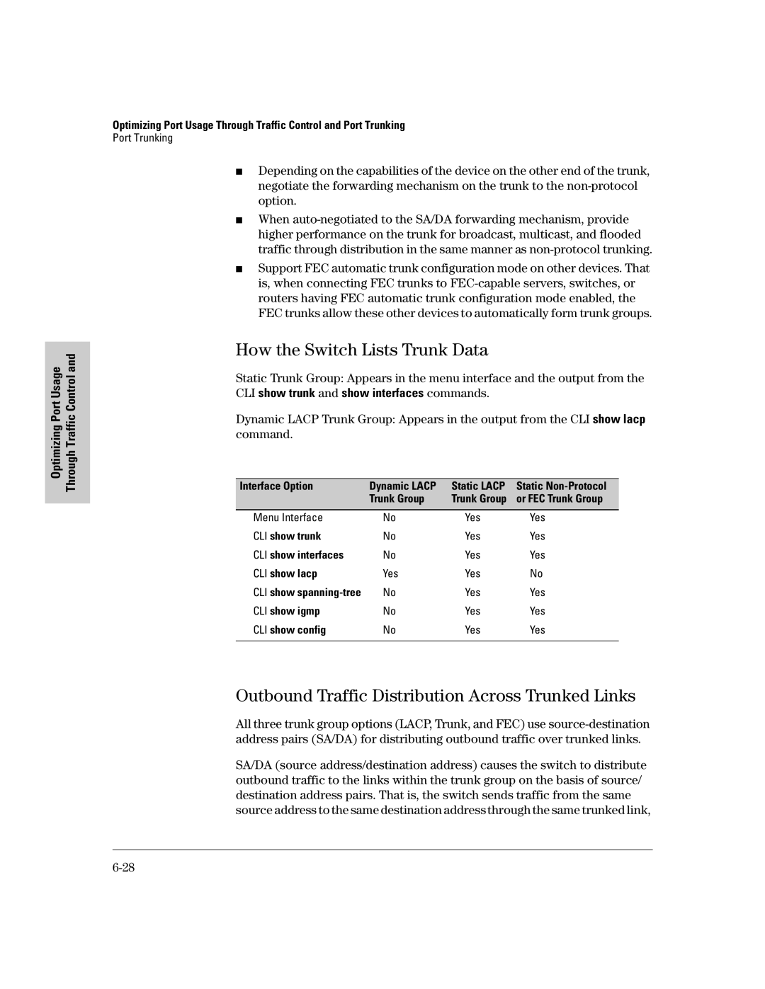 HP 2500 manual How the Switch Lists Trunk Data, Outbound Traffic Distribution Across Trunked Links 