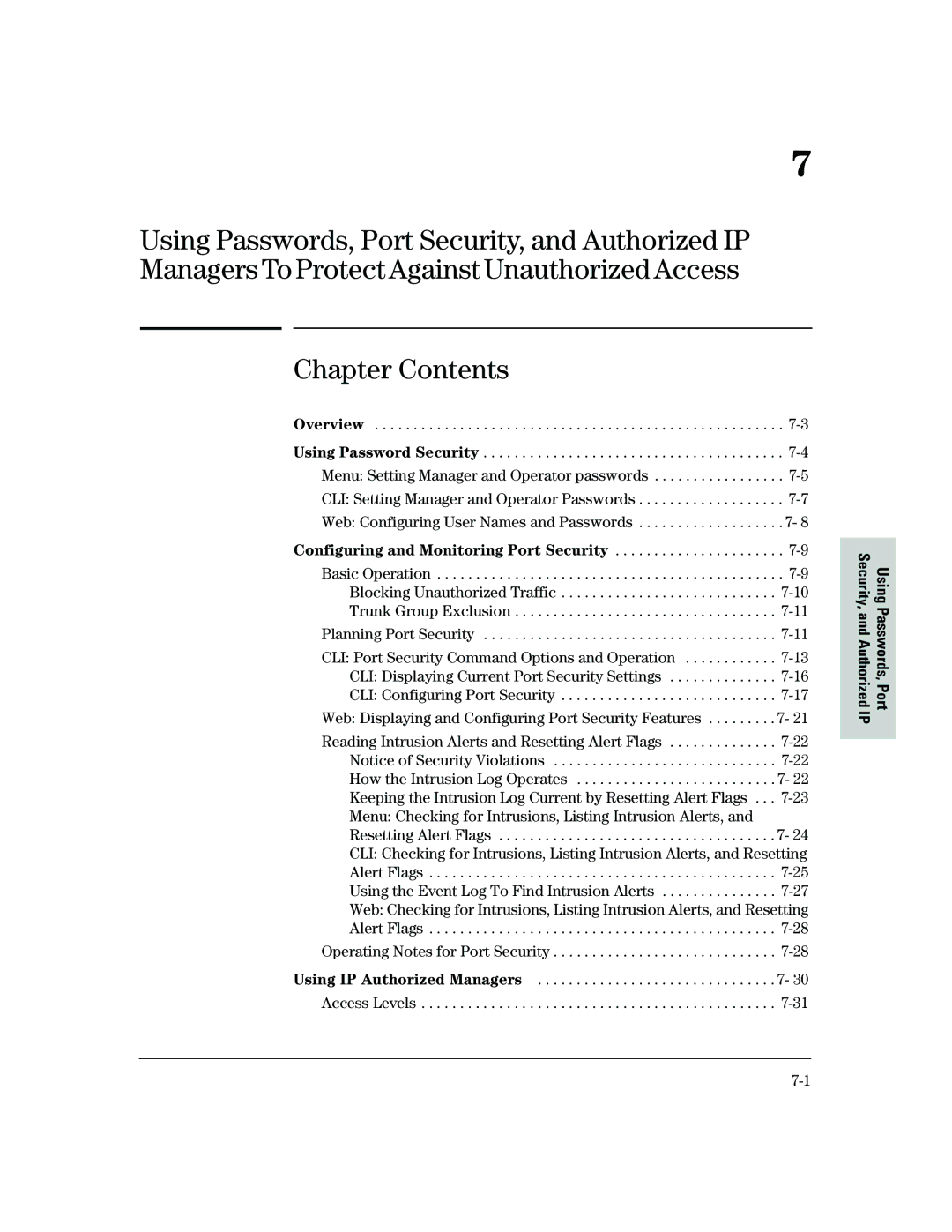 HP 2500 manual Chapter Contents, CLI Port Security Command Options and Operation 