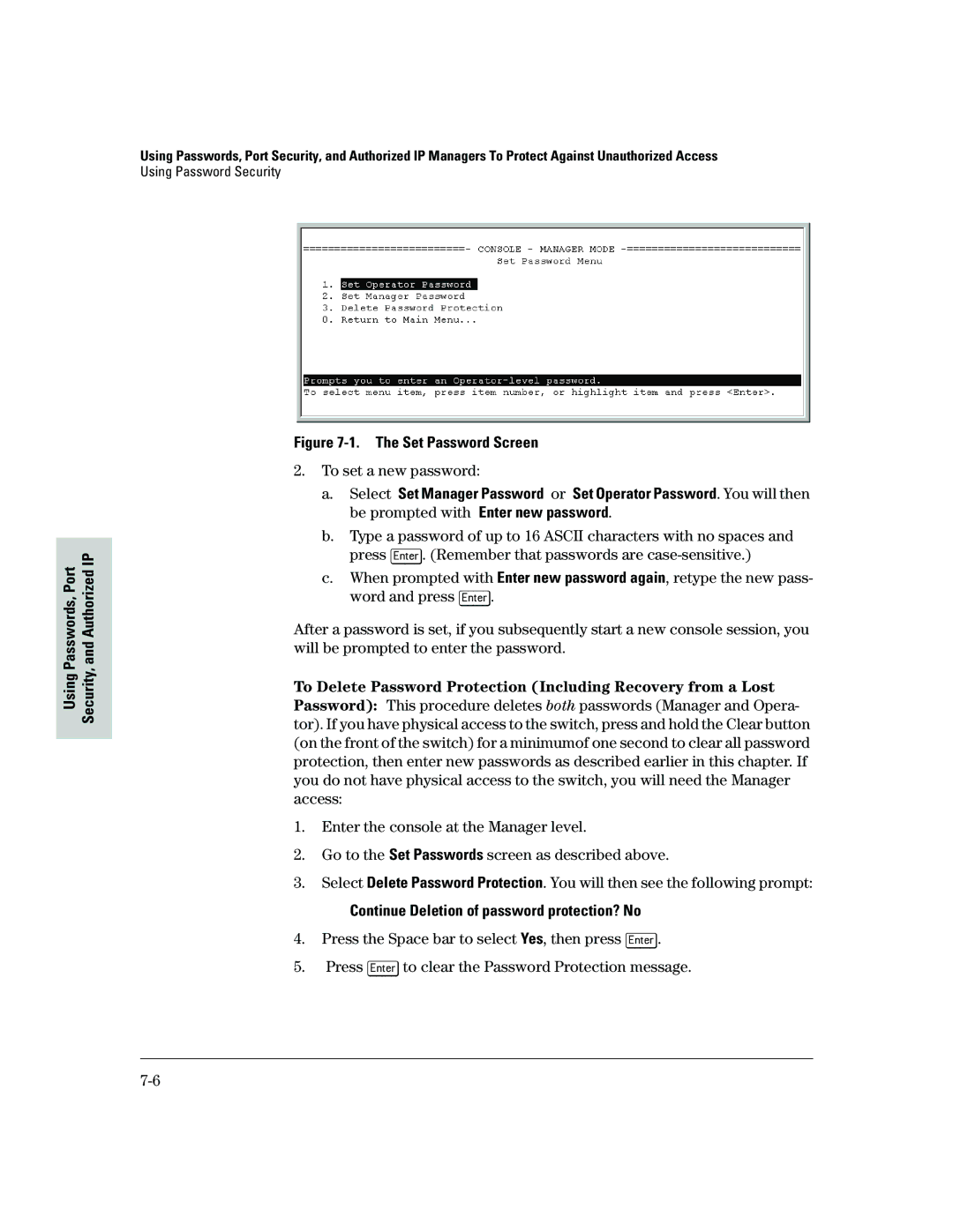 HP 2500 manual To set a new password, Continue Deletion of password protection? No 