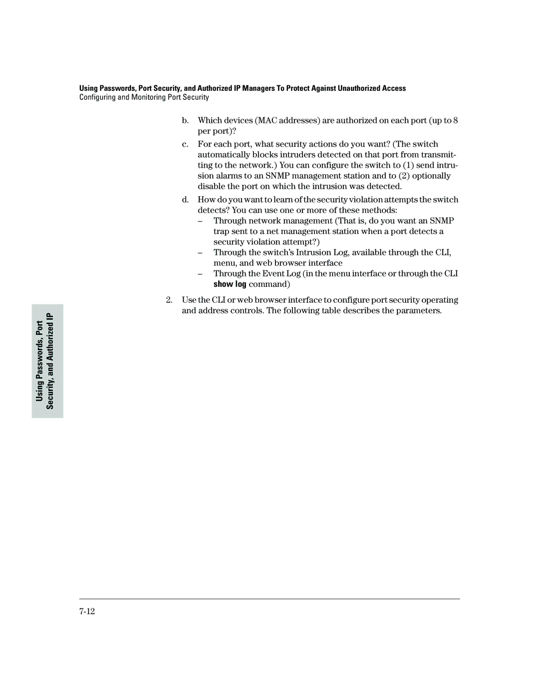 HP 2500 manual Configuring and Monitoring Port Security 