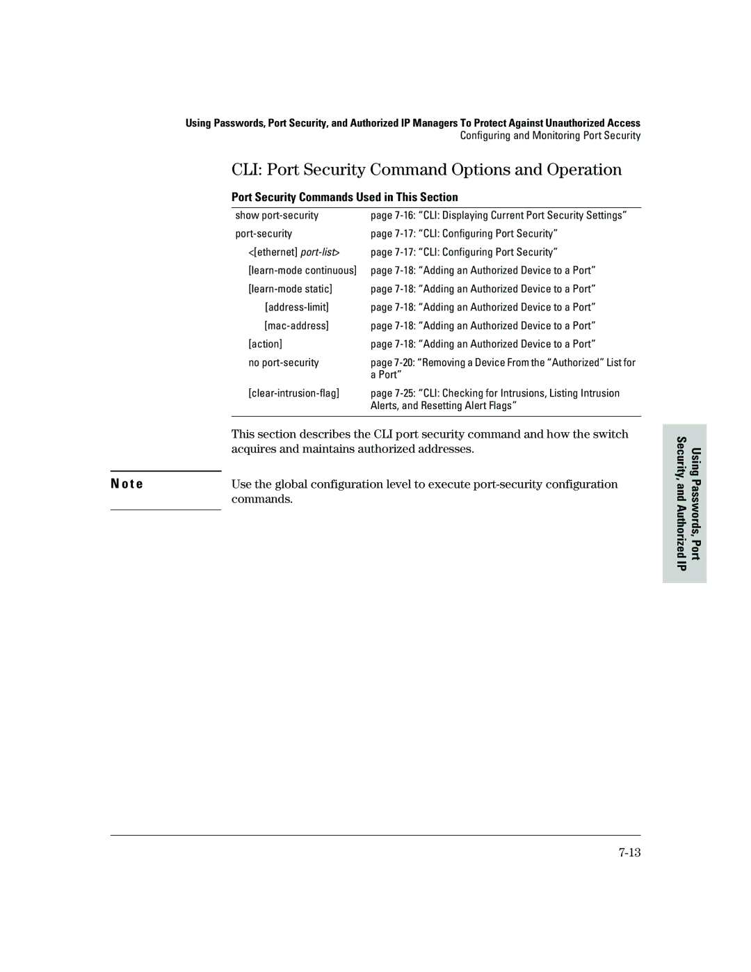 HP 2500 manual CLI Port Security Command Options and Operation, Port Security Commands Used in This Section 