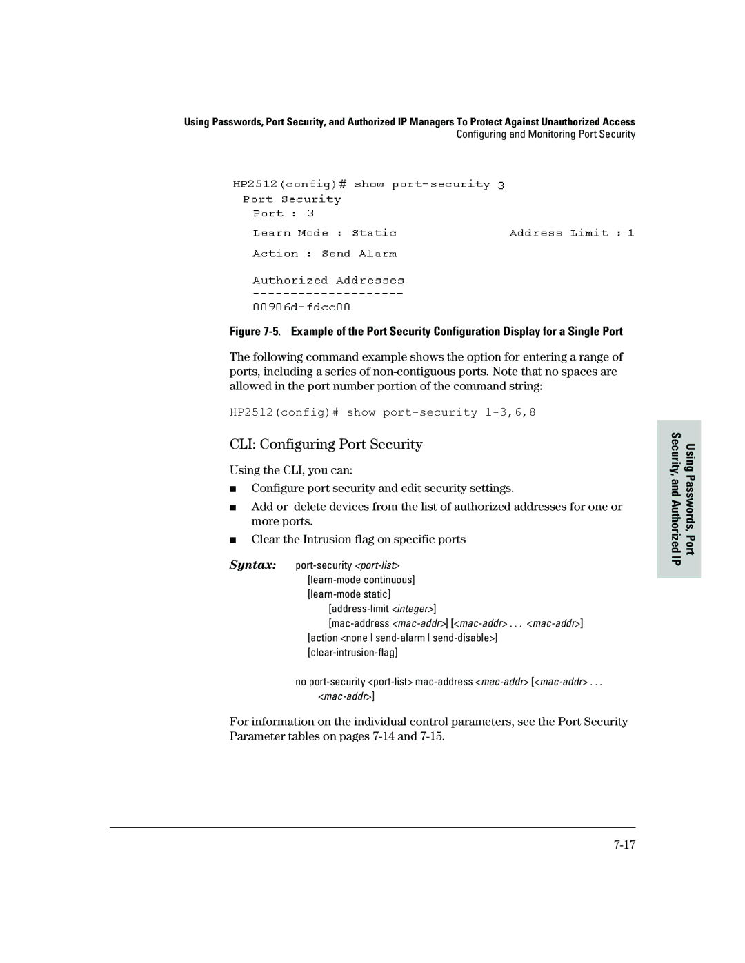 HP 2500 manual CLI Configuring Port Security 