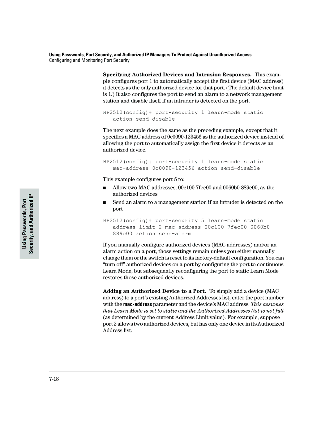 HP 2500 manual Using Passwords, Port Security, and Authorized IP 