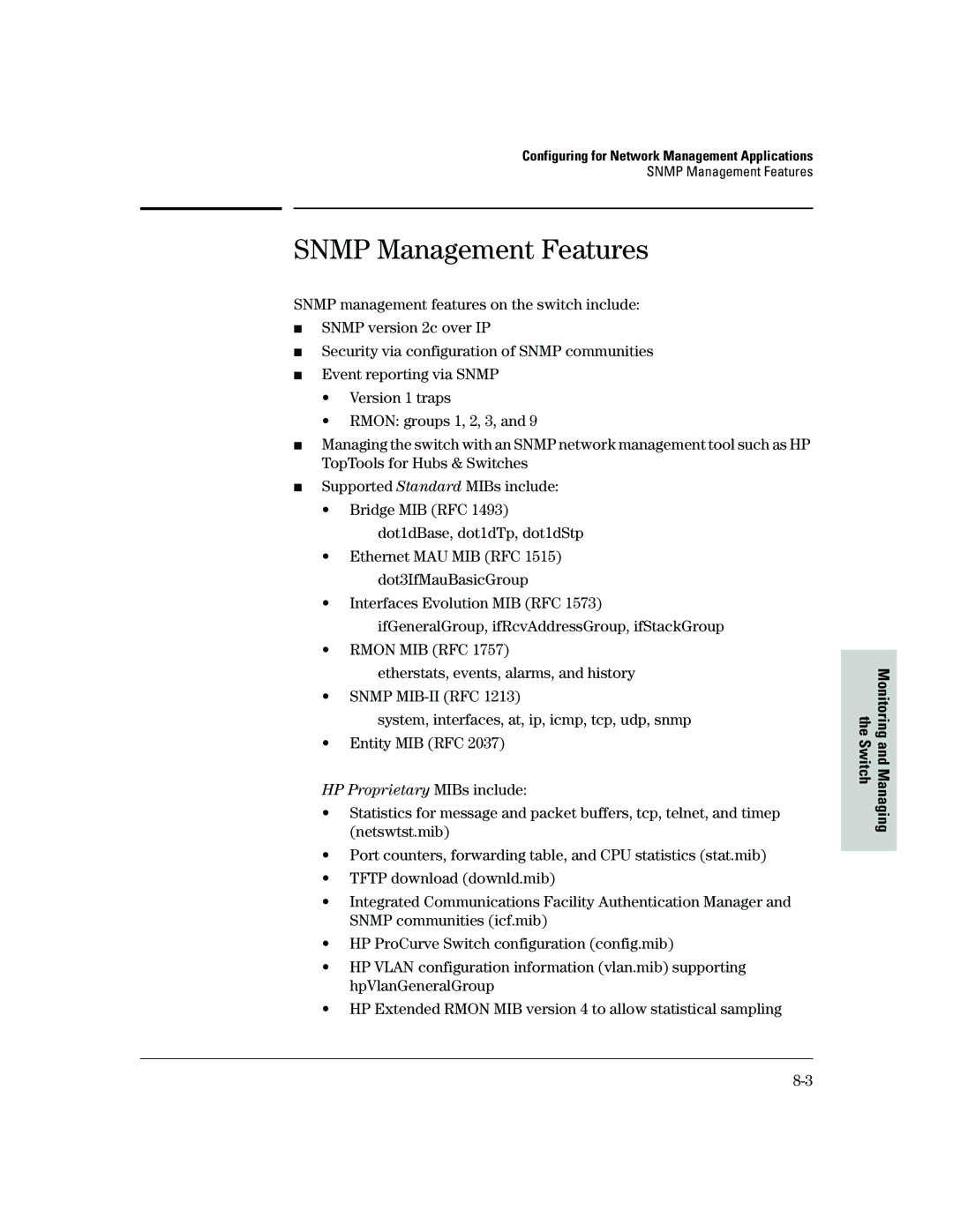 HP 2500 manual Snmp Management Features 