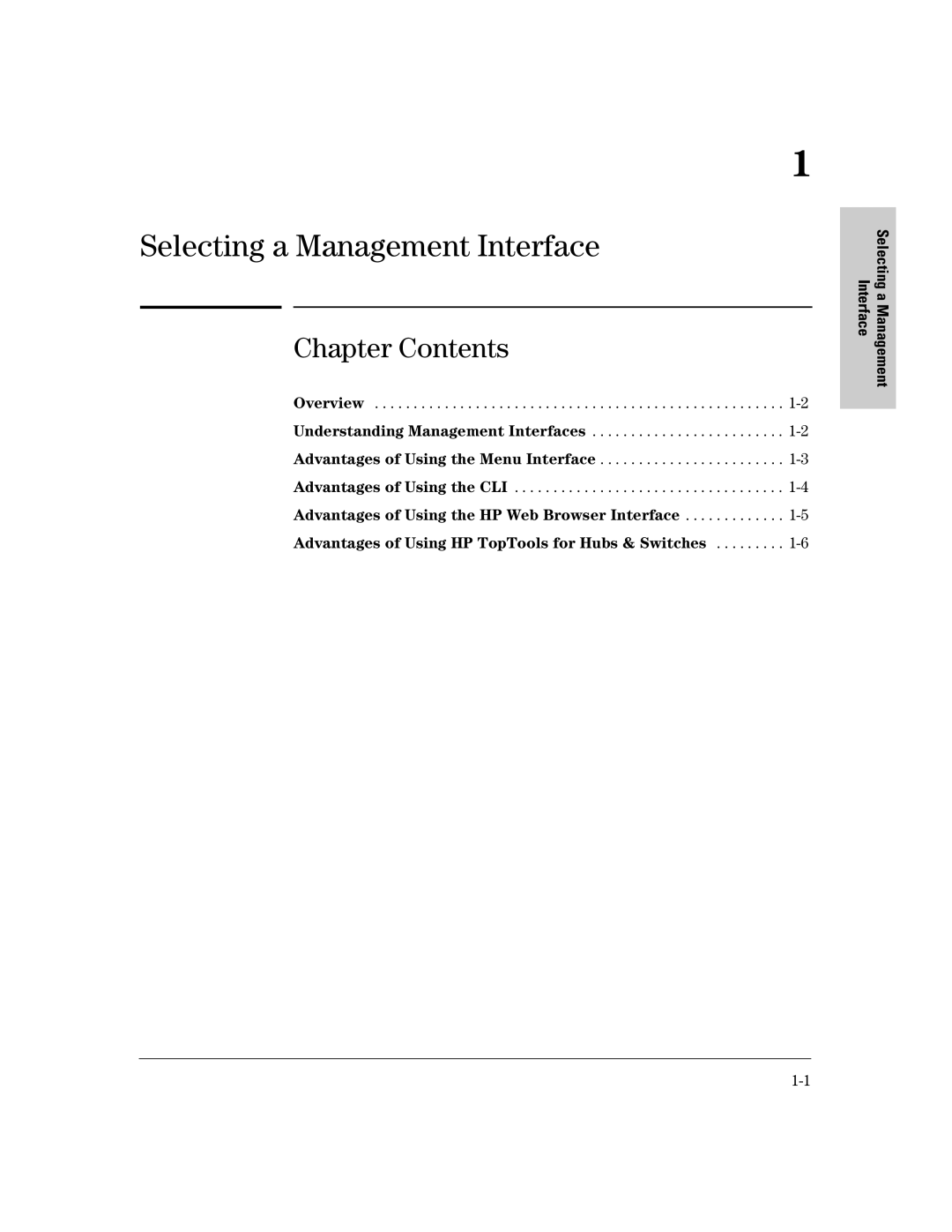 HP 2500 manual Selecting a Management Interface, Chapter Contents 