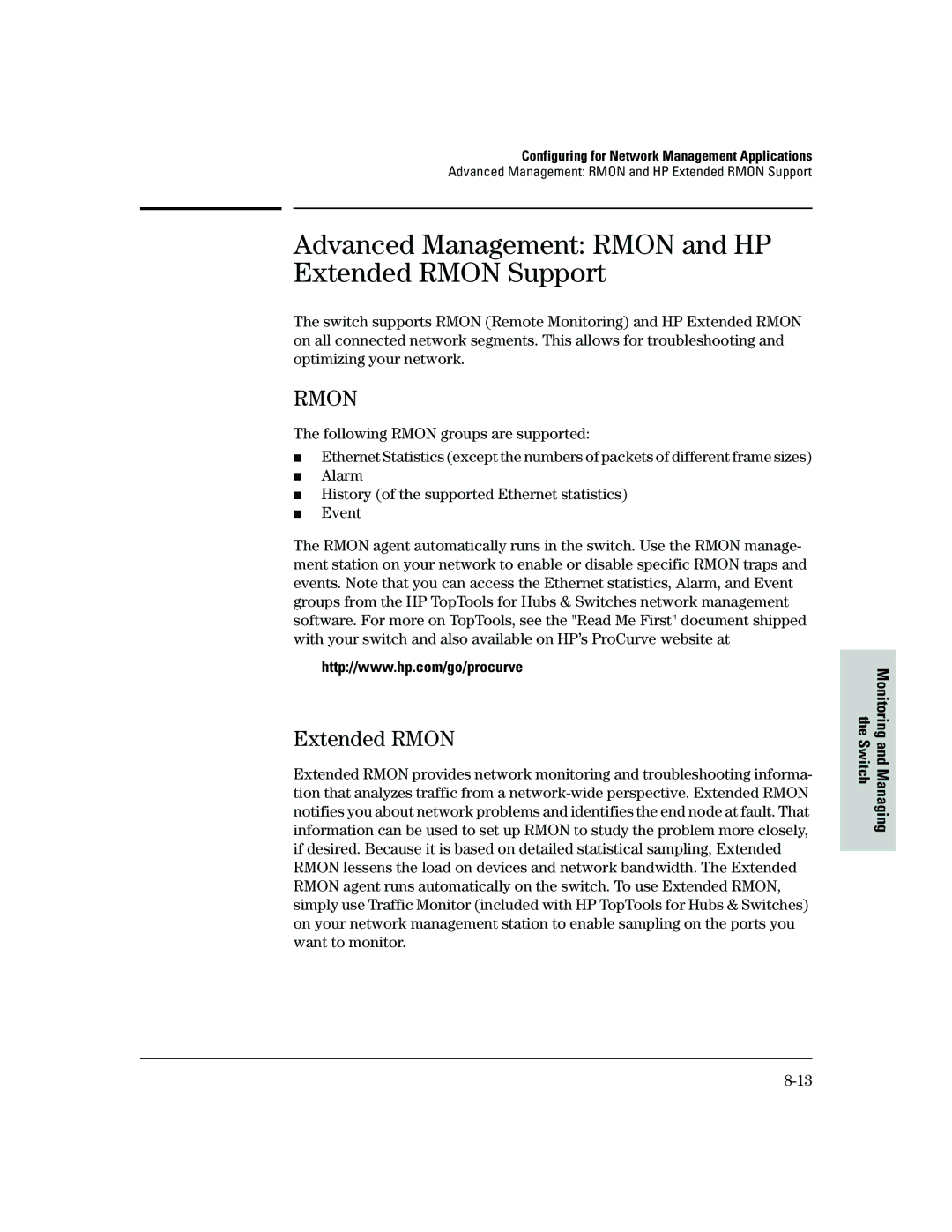 HP 2500 manual Advanced Management Rmon and HP Extended Rmon Support 