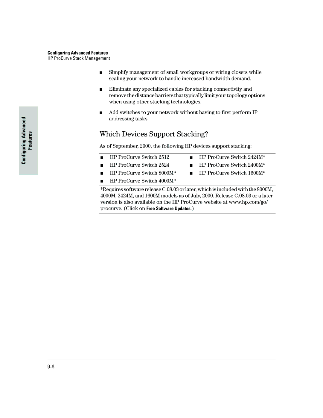 HP 2500 manual Which Devices Support Stacking?, HP ProCurve Switch 8000M, HP ProCurve Switch 4000M 