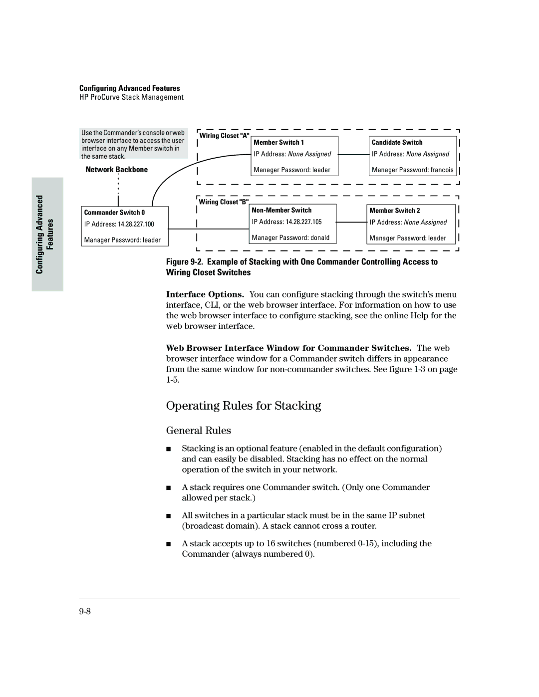 HP 2500 manual Operating Rules for Stacking, General Rules, Network Backbone 