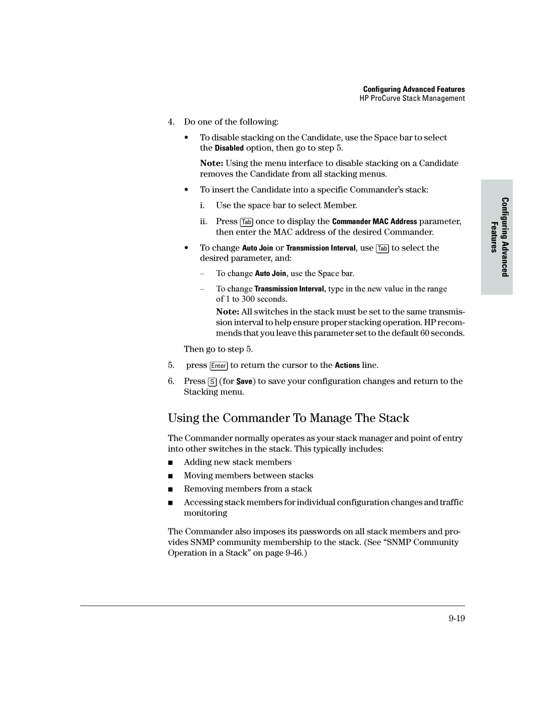 HP 2500 manual Using the Commander To Manage The Stack 