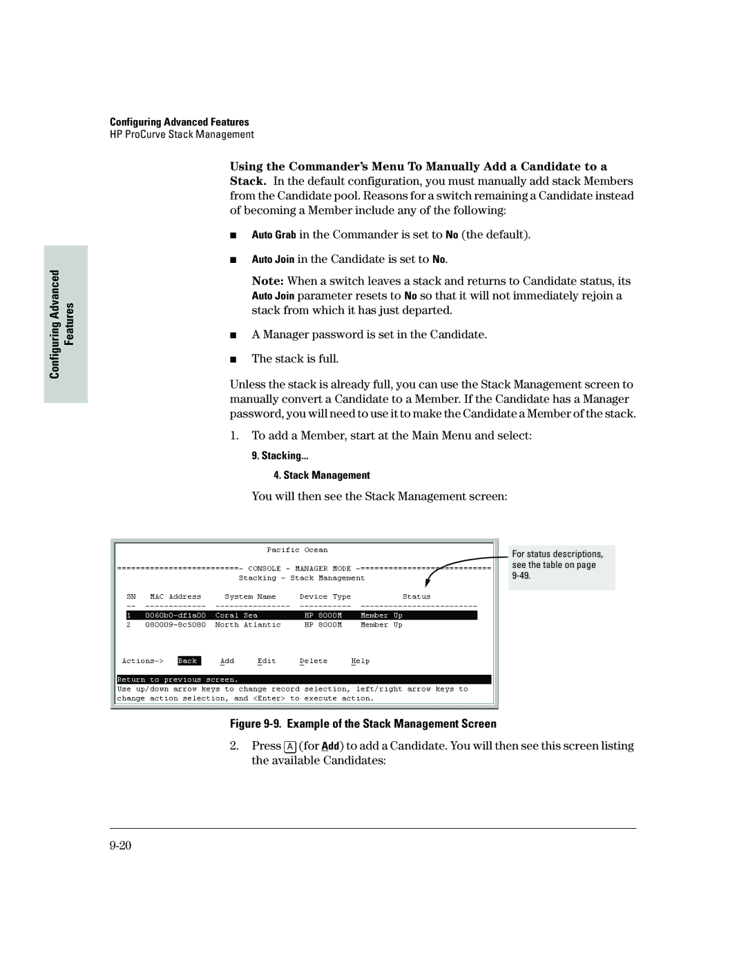 HP 2500 Using the Commander’s Menu To Manually Add a Candidate to a, To add a Member, start at the Main Menu and select 