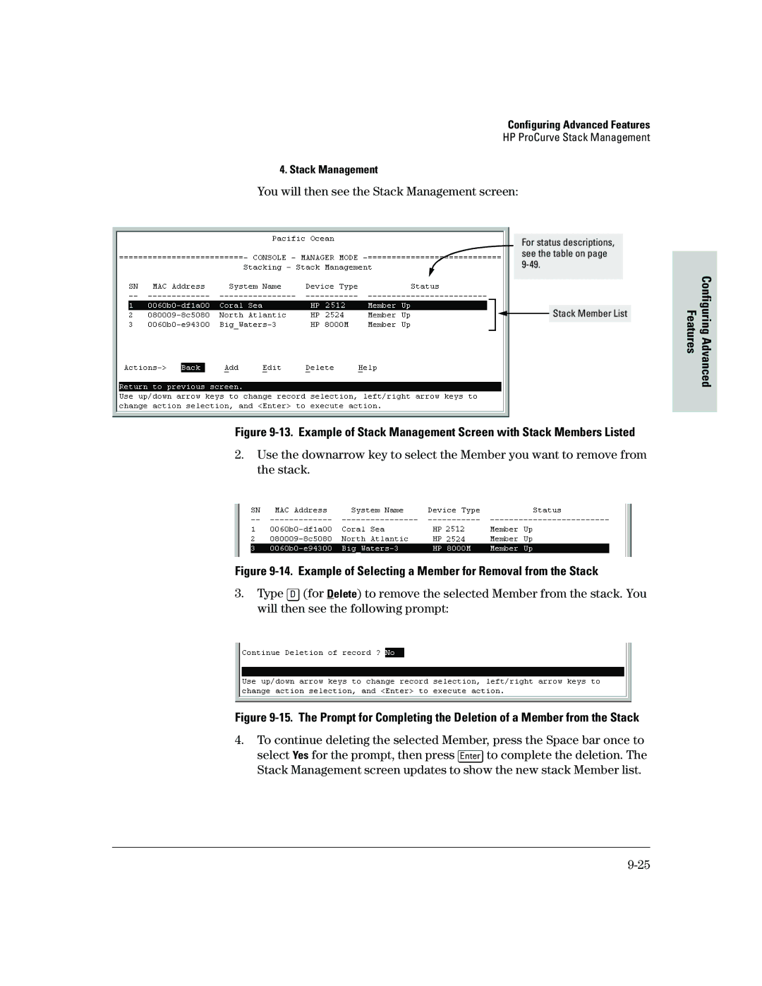 HP 2500 manual Example of Selecting a Member for Removal from the Stack 