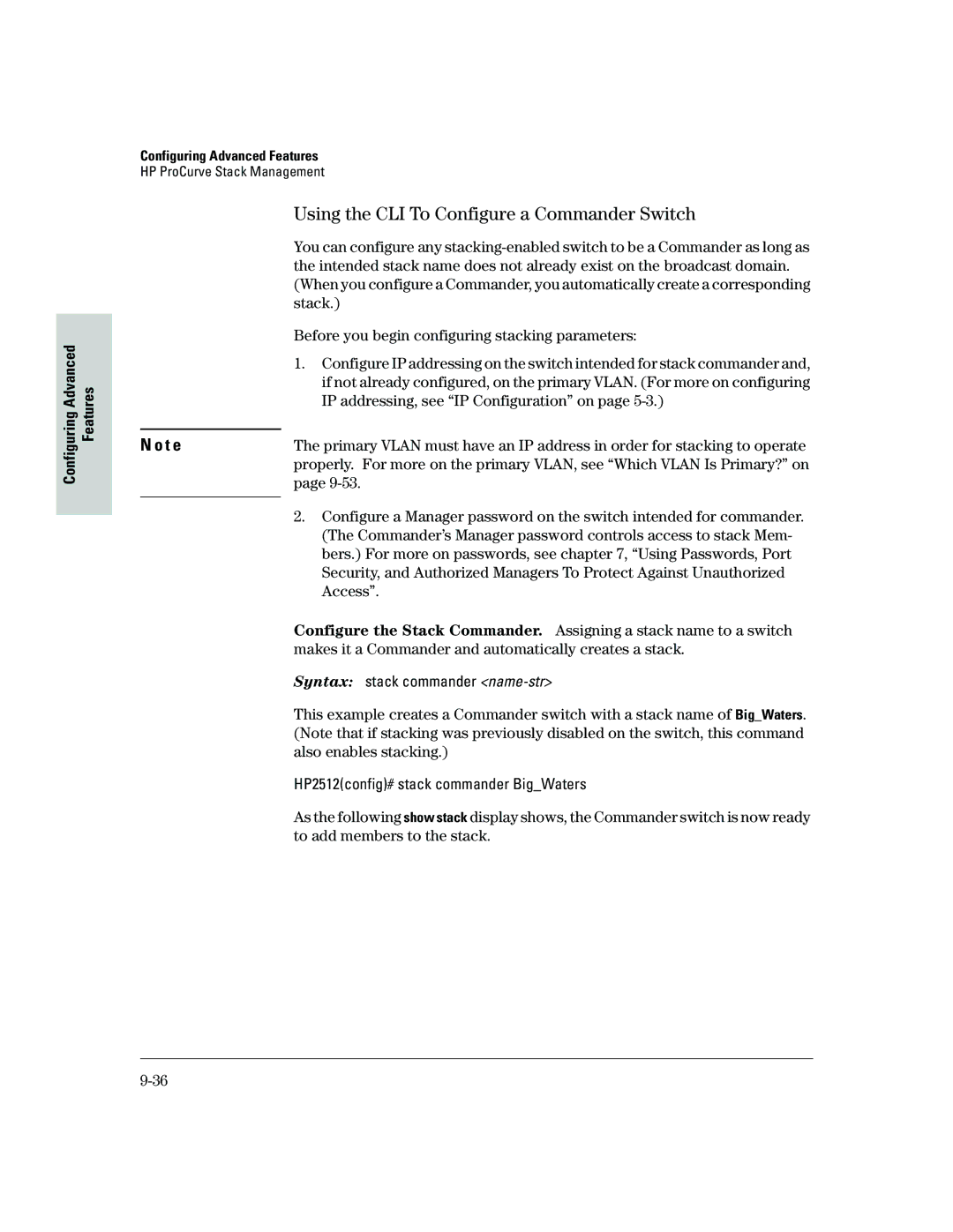 HP 2500 manual Using the CLI To Configure a Commander Switch 