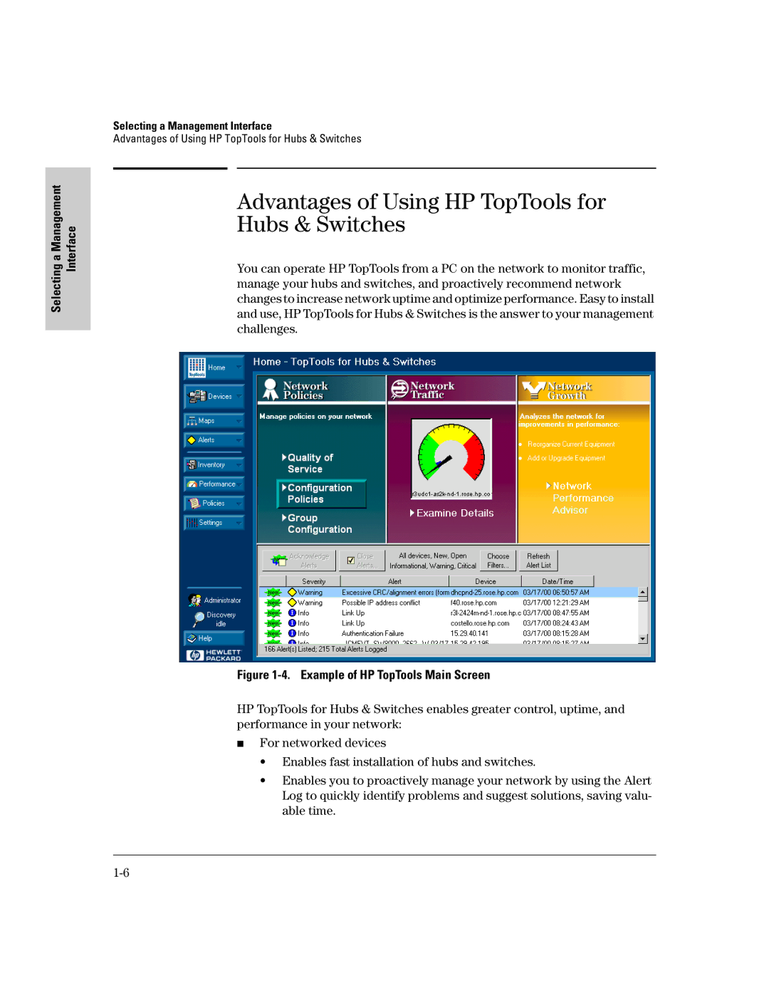 HP 2500 manual Advantages of Using HP TopTools for Hubs & Switches 