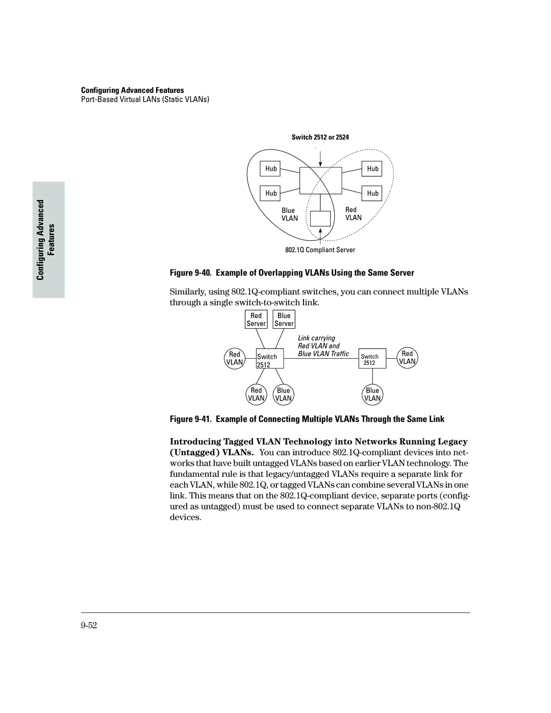 HP 2500 manual Example of Overlapping VLANs Using the Same Server 