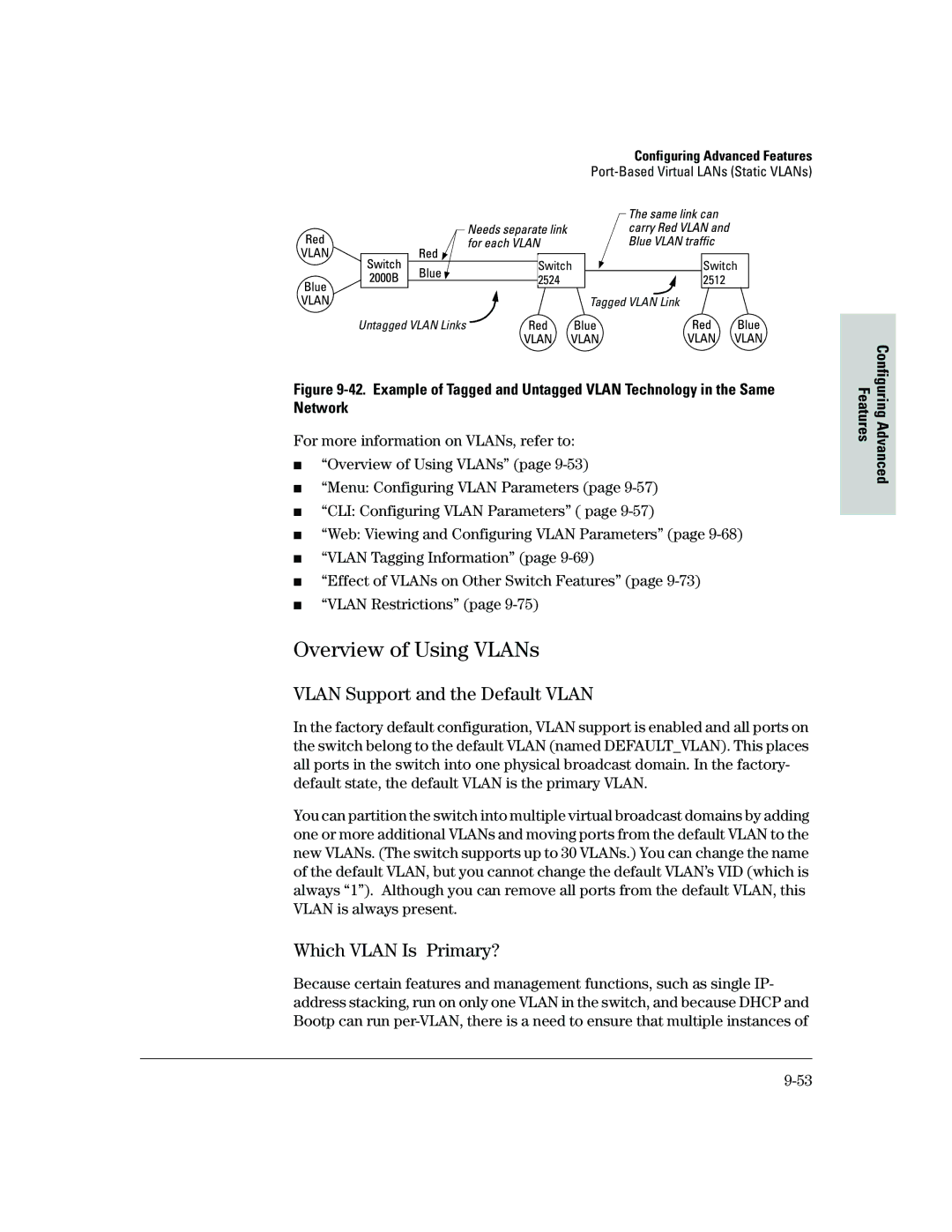 HP 2500 manual Overview of Using VLANs, Vlan Support and the Default Vlan, Which Vlan Is Primary? 