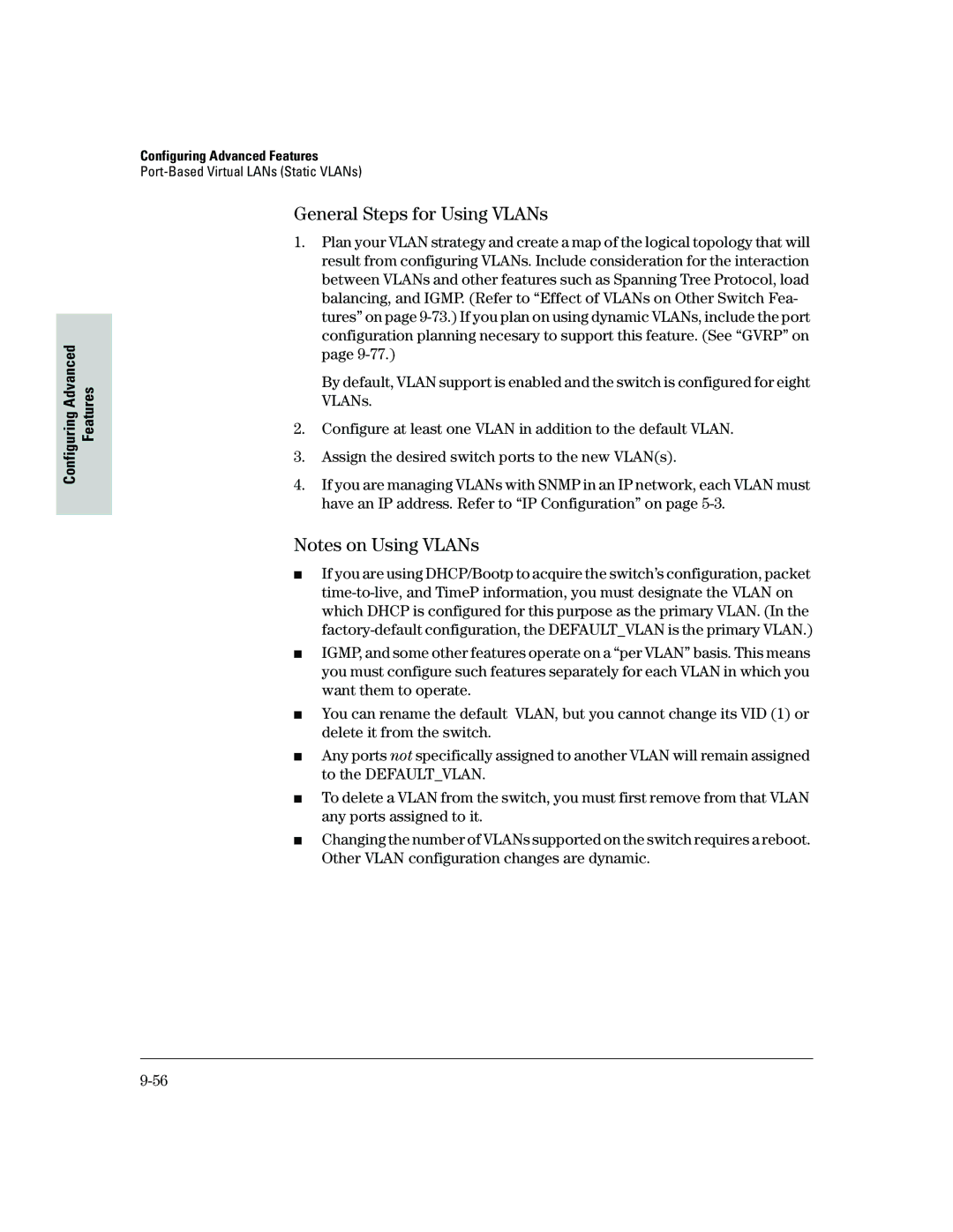 HP 2500 manual General Steps for Using VLANs 