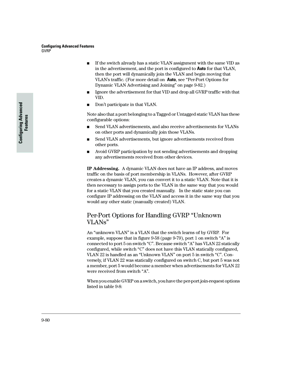 HP 2500 manual Per-Port Options for Handling Gvrp Unknown VLANs 