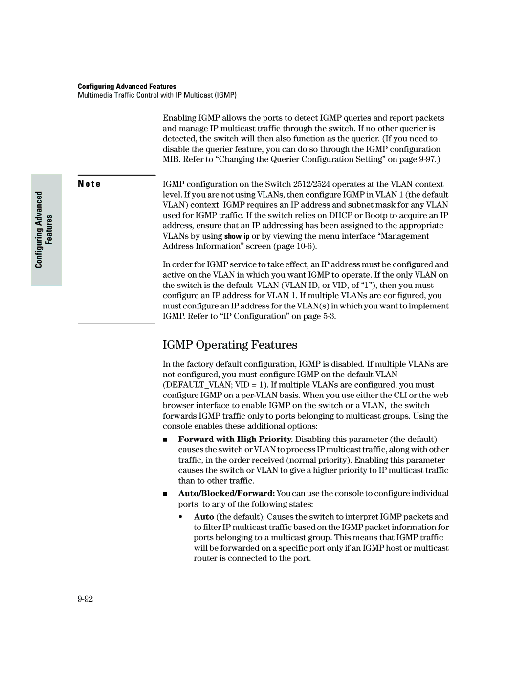 HP 2500 manual Igmp Operating Features, Address Information screen, IGMP. Refer to IP Configuration on 