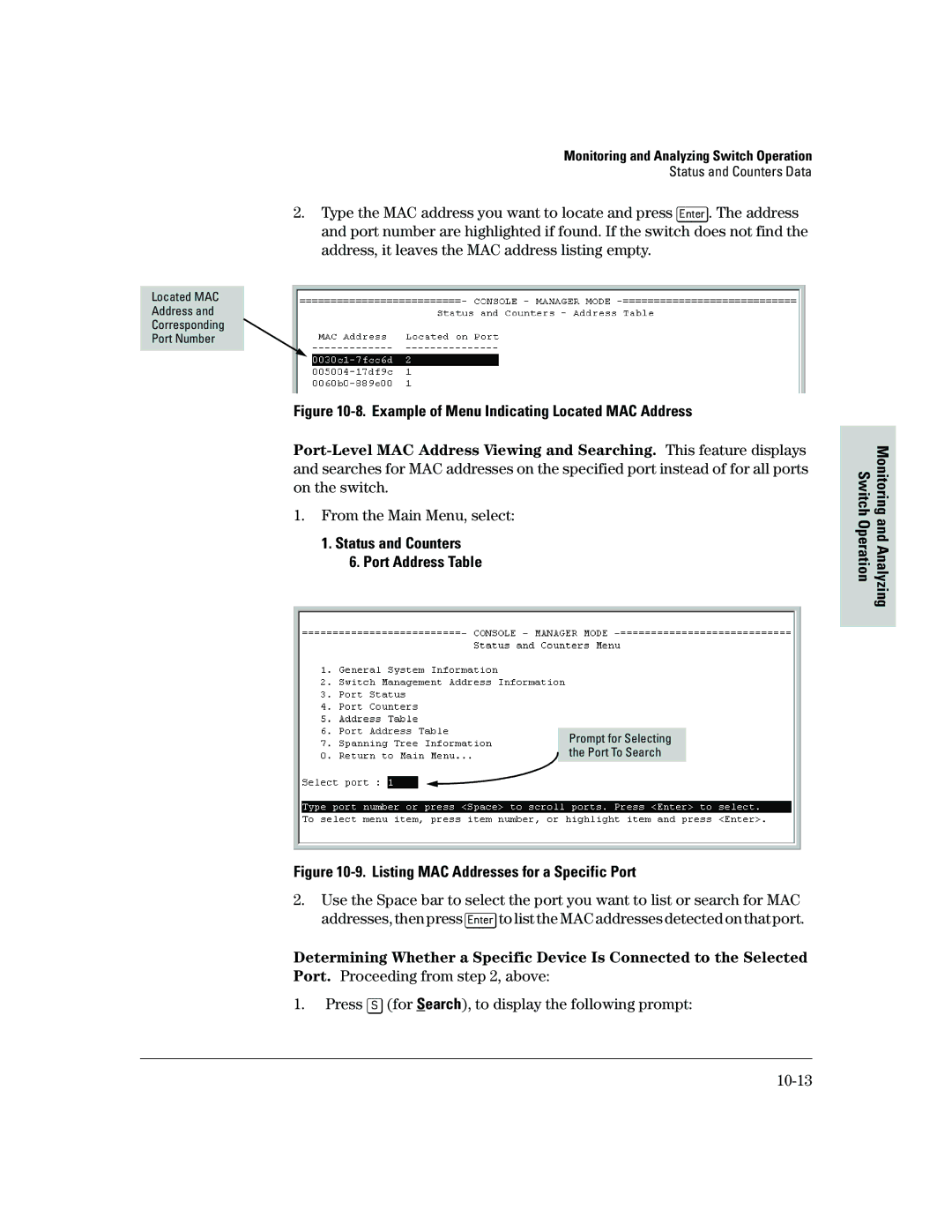 HP 2500 manual Example of Menu Indicating Located MAC Address, Listing MAC Addresses for a Specific Port 