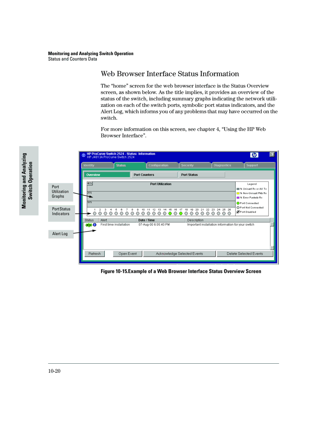 HP 2500 manual Web Browser Interface Status Information, 10-20 