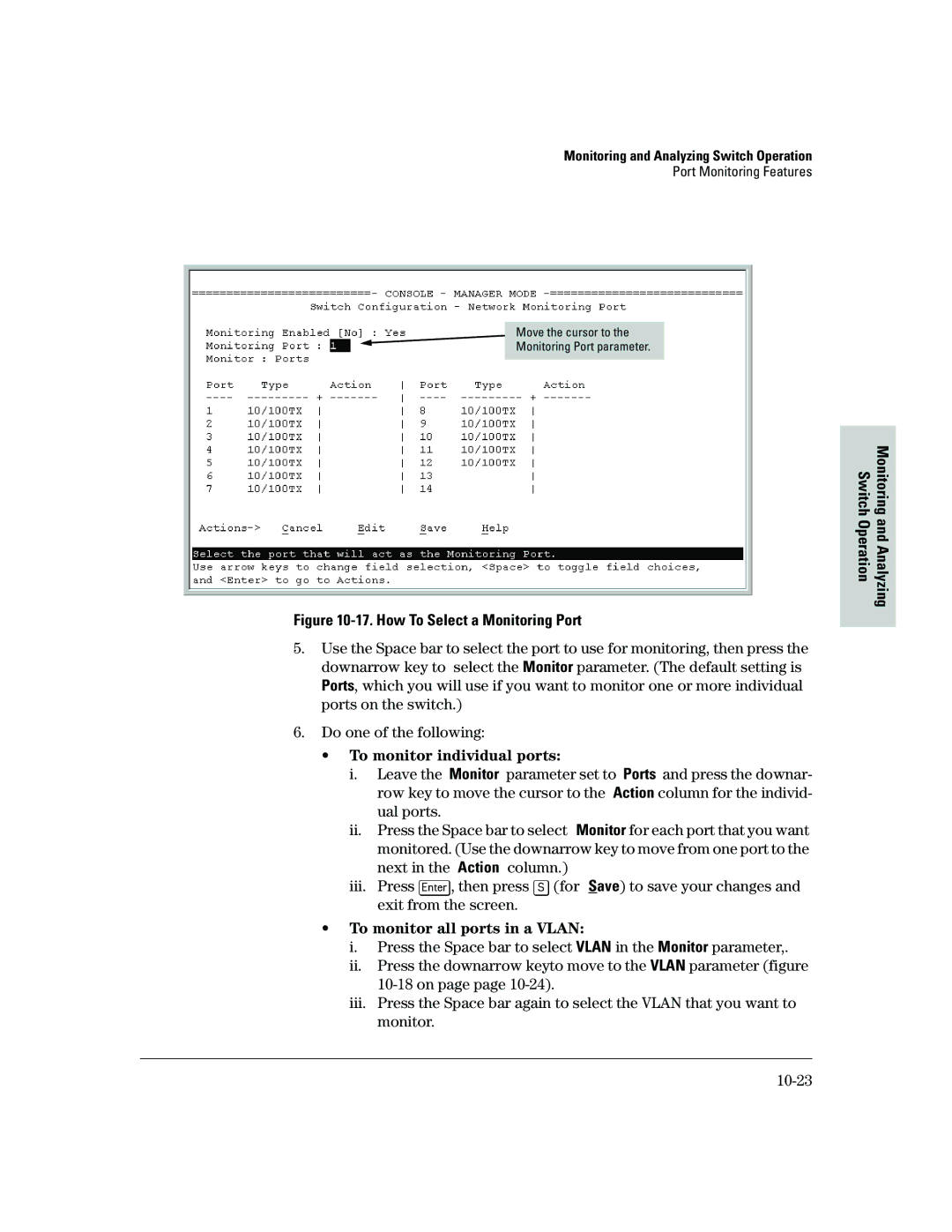 HP 2500 manual To monitor individual ports, To monitor all ports in a Vlan, Monitoring and Analyzing 