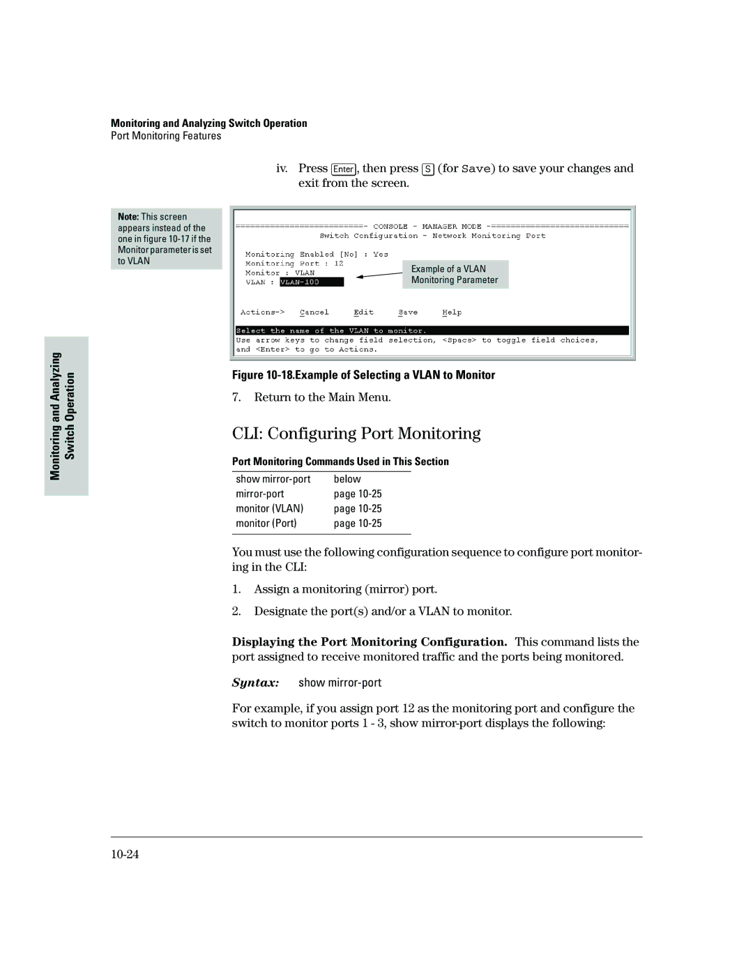 HP 2500 manual CLI Configuring Port Monitoring, Port Monitoring Commands Used in This Section 