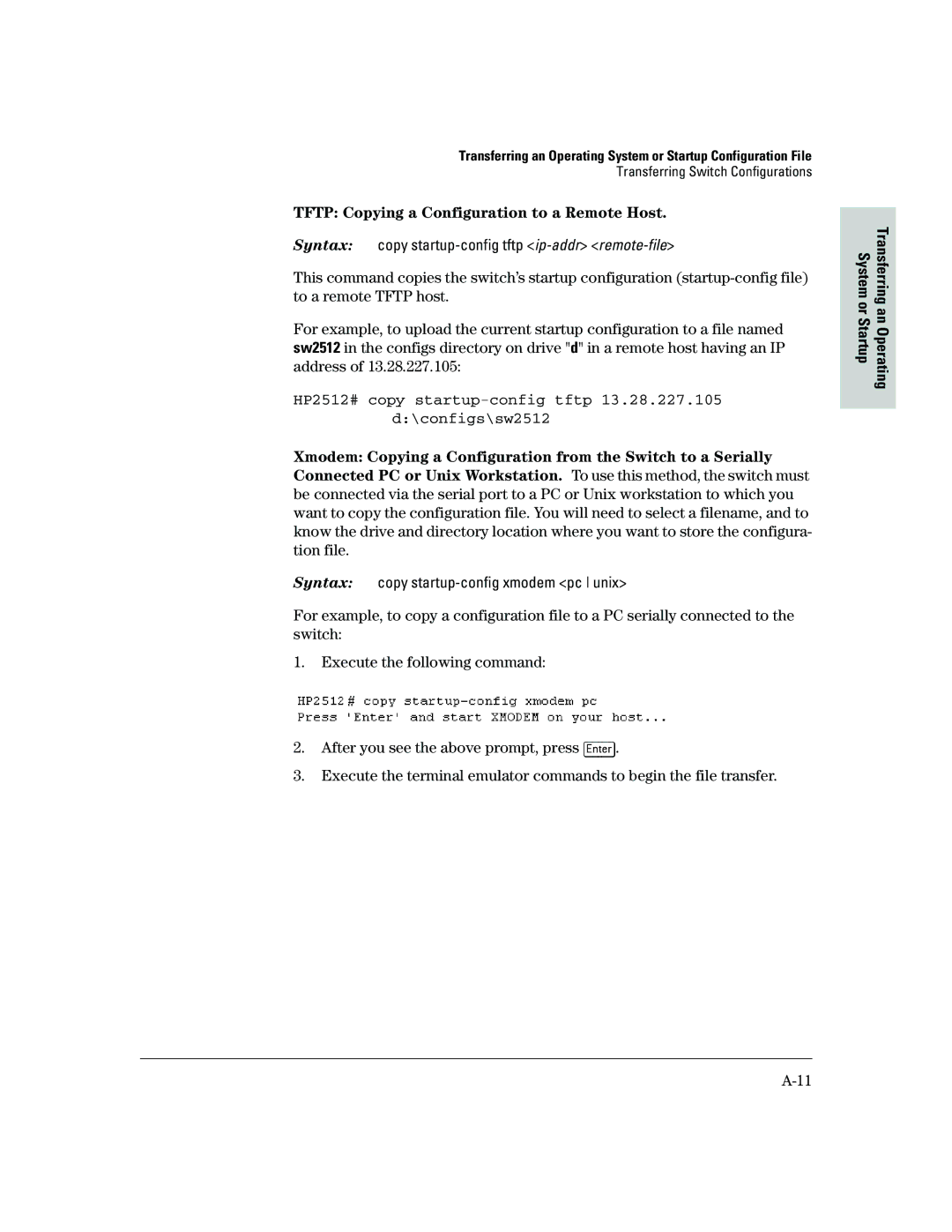 HP 2500 manual Tftp Copying a Configuration to a Remote Host 