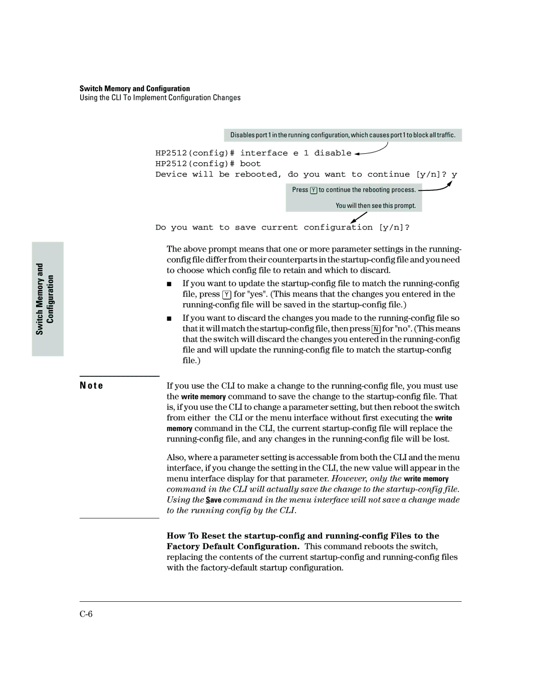 HP 2500 manual Do you want to save current configuration y/n?, With the factory-default startup configuration 