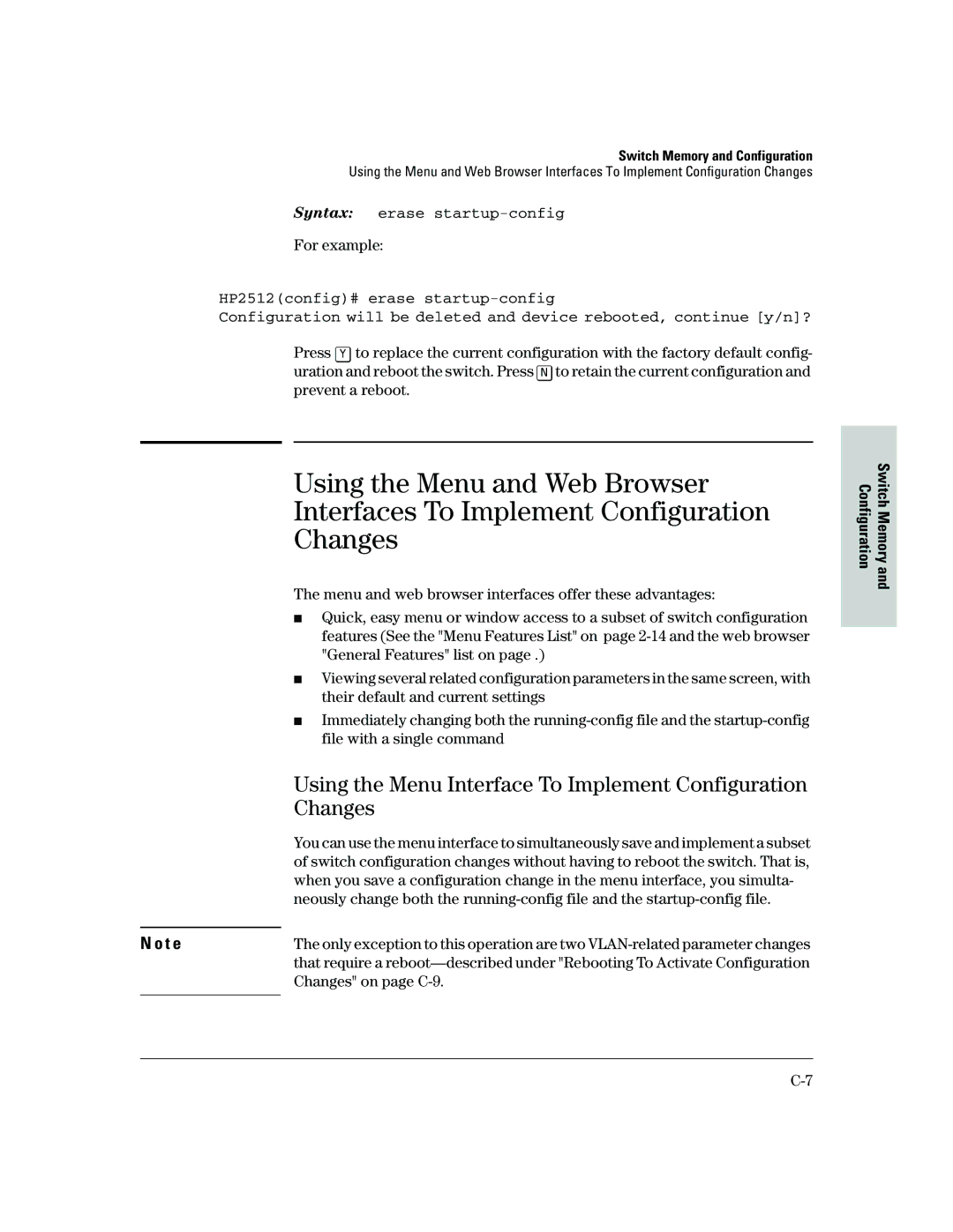 HP 2500 manual Syntax erase startup-config, Changes on page C-9 