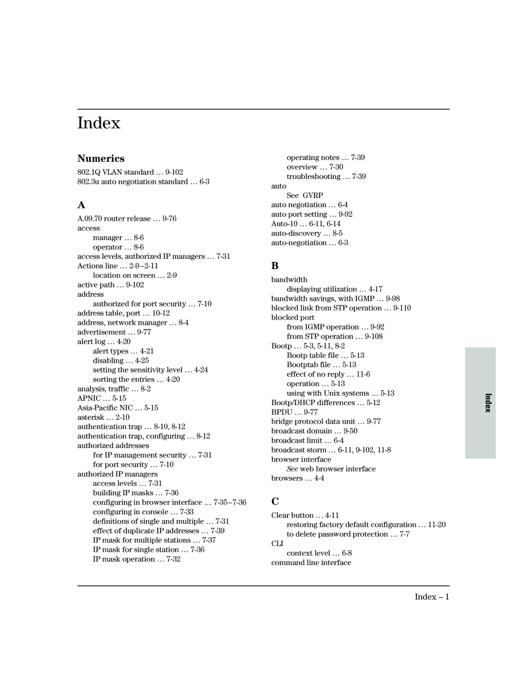 HP 2500 manual Index 