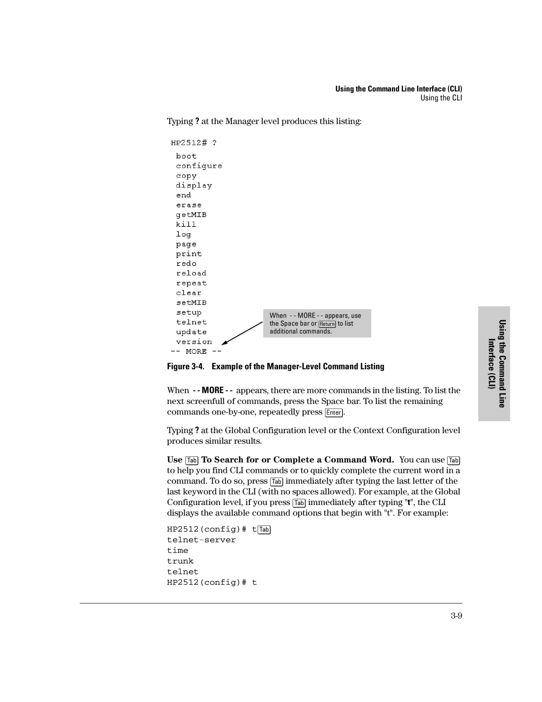 HP 2500 manual Typing ? at the Manager level produces this listing, Example of the Manager-Level Command Listing 