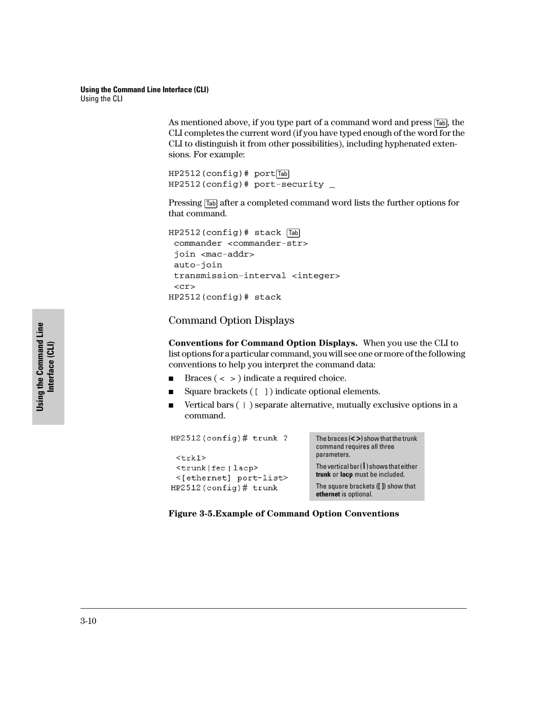 HP 2500 manual Command Option Displays, HP2512config# portTab HP2512config# port-security 