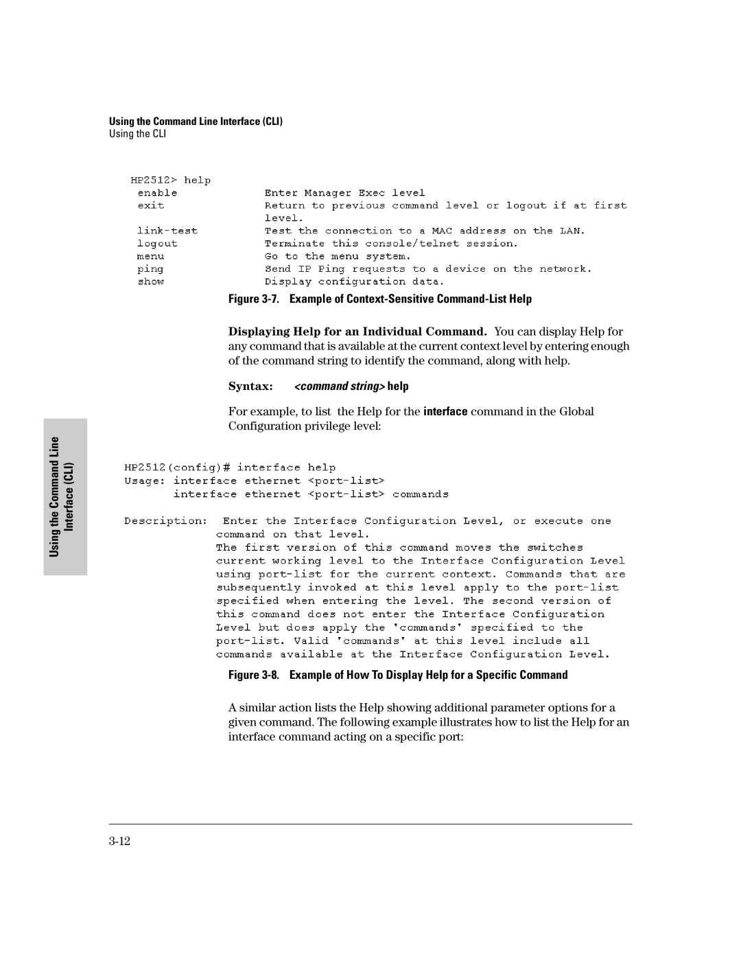 HP 2500 manual Example of Context-Sensitive Command-List Help, Interface CLI 