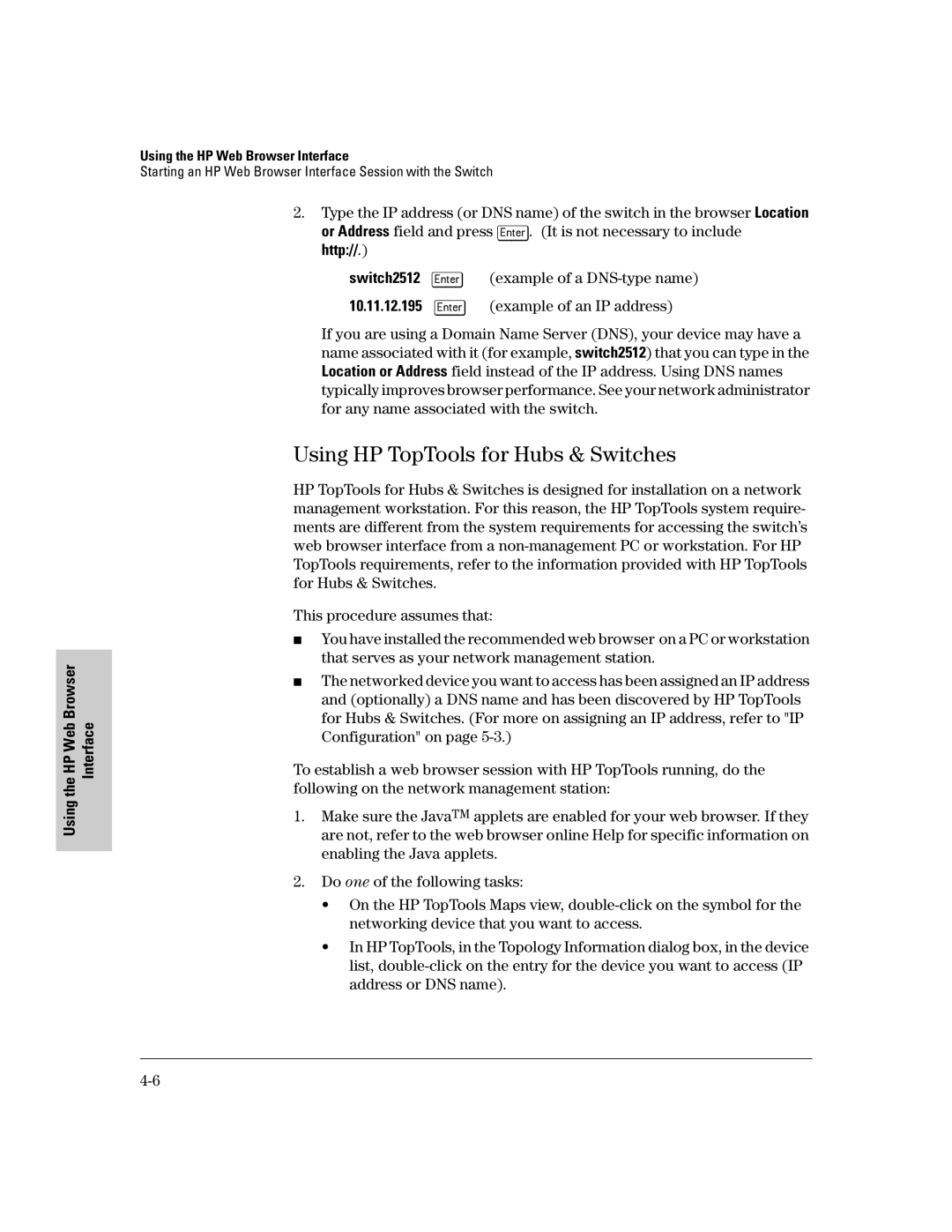 HP 2500 manual Using HP TopTools for Hubs & Switches, Http 