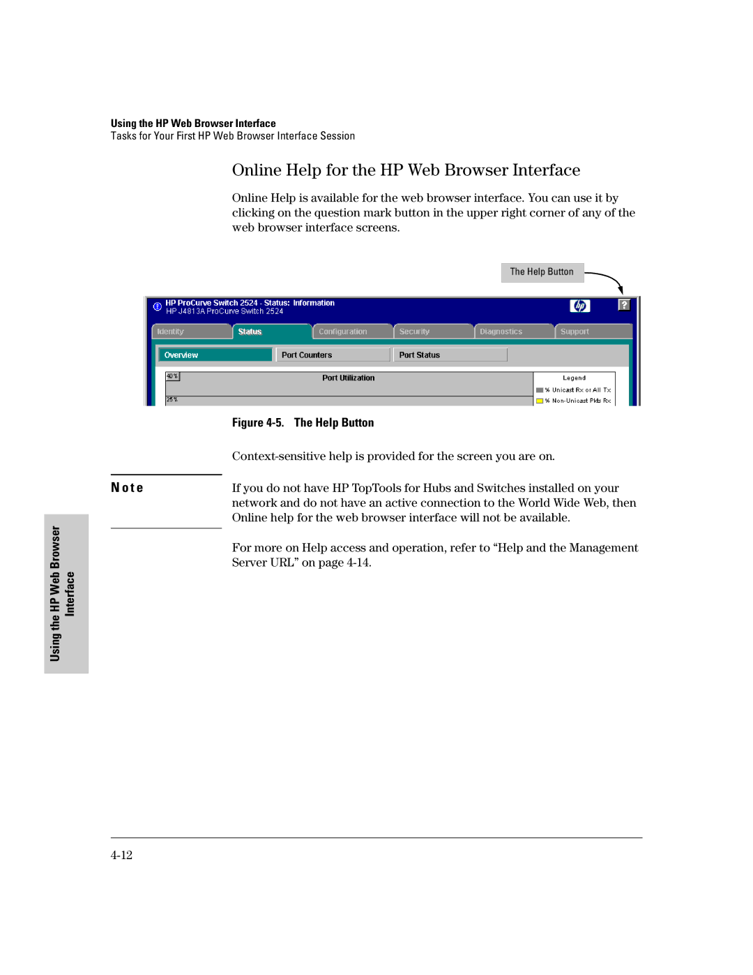 HP 2500 manual Online Help for the HP Web Browser Interface, Server URL on 