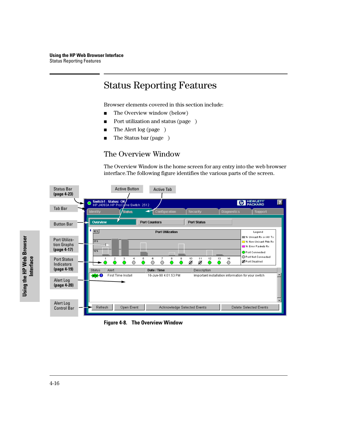 HP 2500 manual Status Reporting Features, Overview Window 