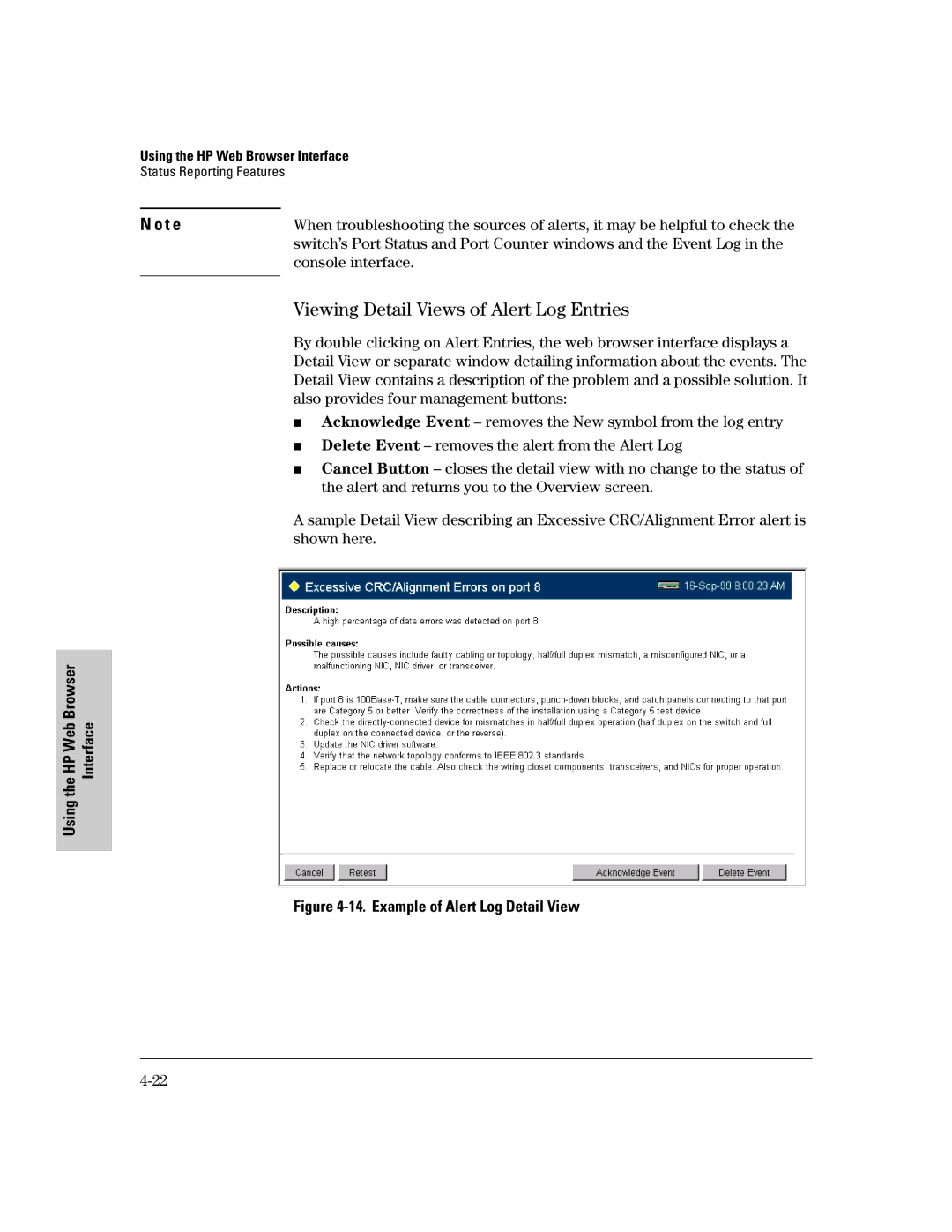 HP 2500 manual Viewing Detail Views of Alert Log Entries, Console interface 