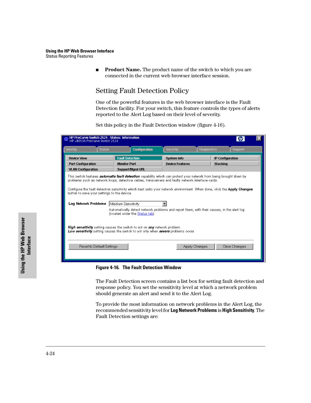 HP 2500 manual Setting Fault Detection Policy, The Fault Detection Window 