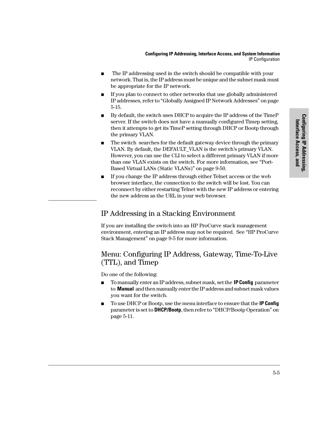 HP 2500 manual IP Addressing in a Stacking Environment 