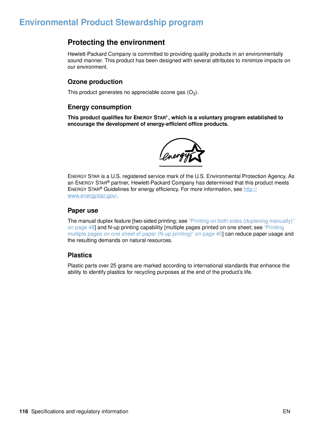 HP 2500 manual Environmental Product Stewardship program, Protecting the environment 