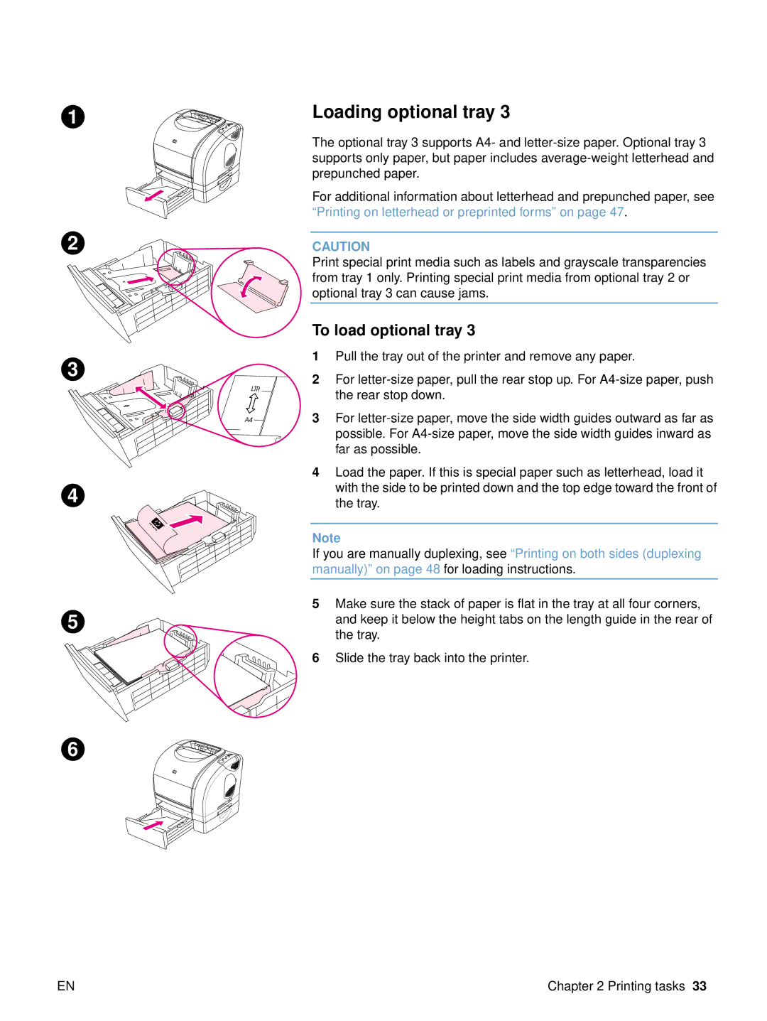 HP 2500 manual Loading optional tray 