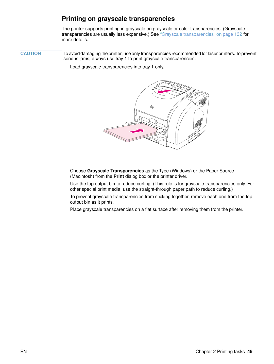 HP 2500 manual Printing on grayscale transparencies 