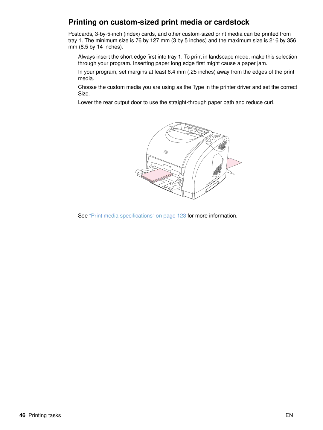 HP 2500 manual Printing on custom-sized print media or cardstock 